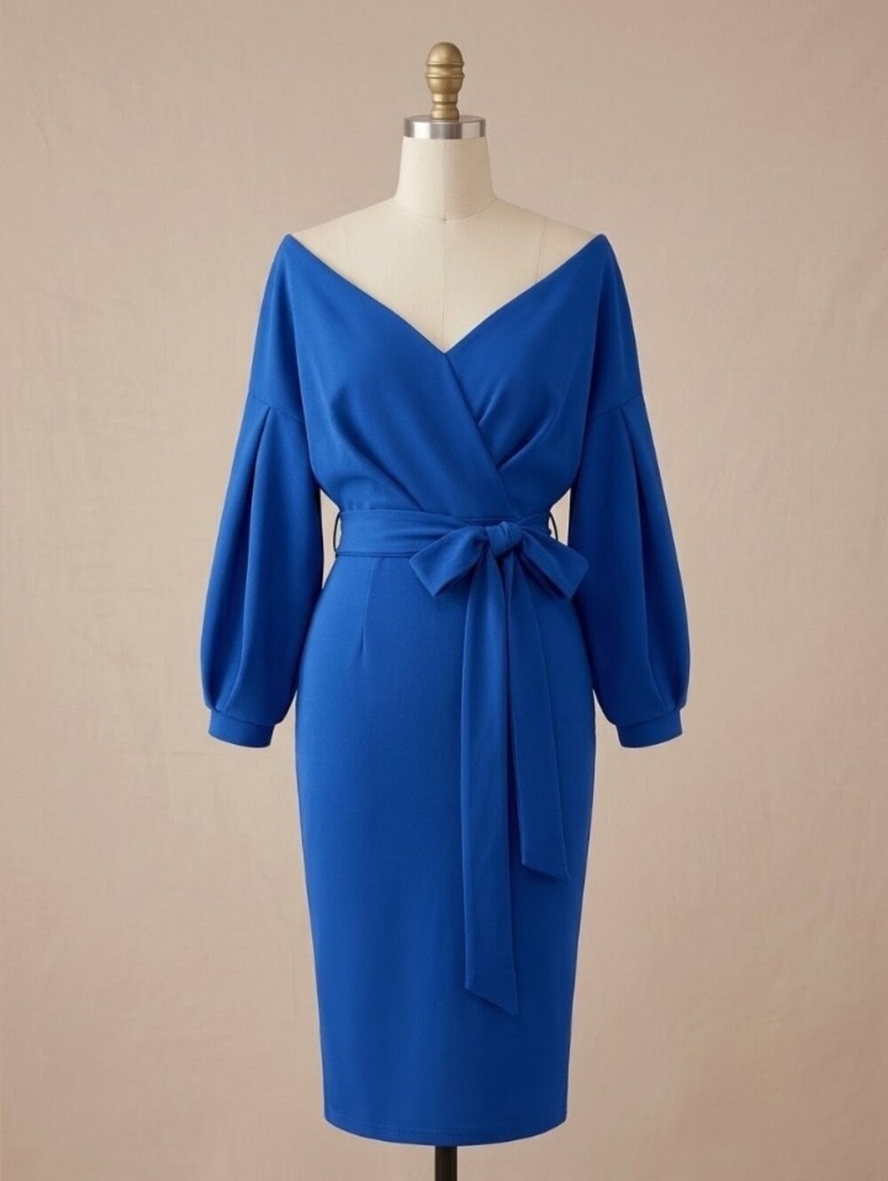 Boohoo Royal Blue Off Shoulder Midi Dress with Tie Waist